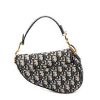 Shoulder Bag Mini Saddle Bag Navy Oblique Jacquard Canvas