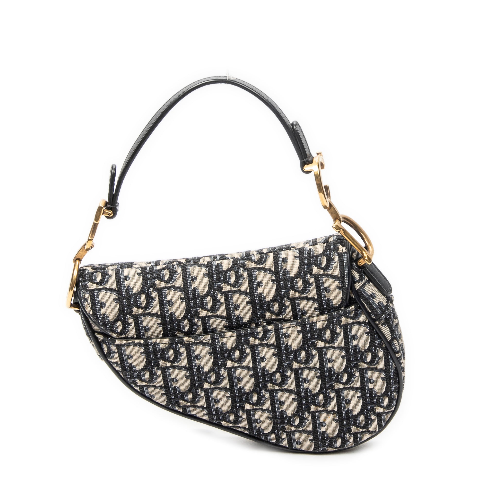 Shoulder Bag Mini Saddle Bag Navy Oblique Jacquard Canvas