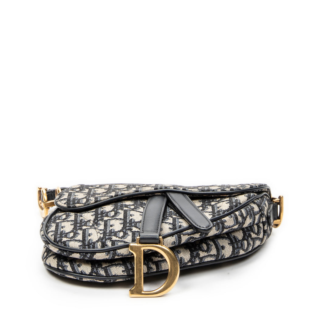 Shoulder Bag Mini Saddle Bag Navy Oblique Jacquard Canvas