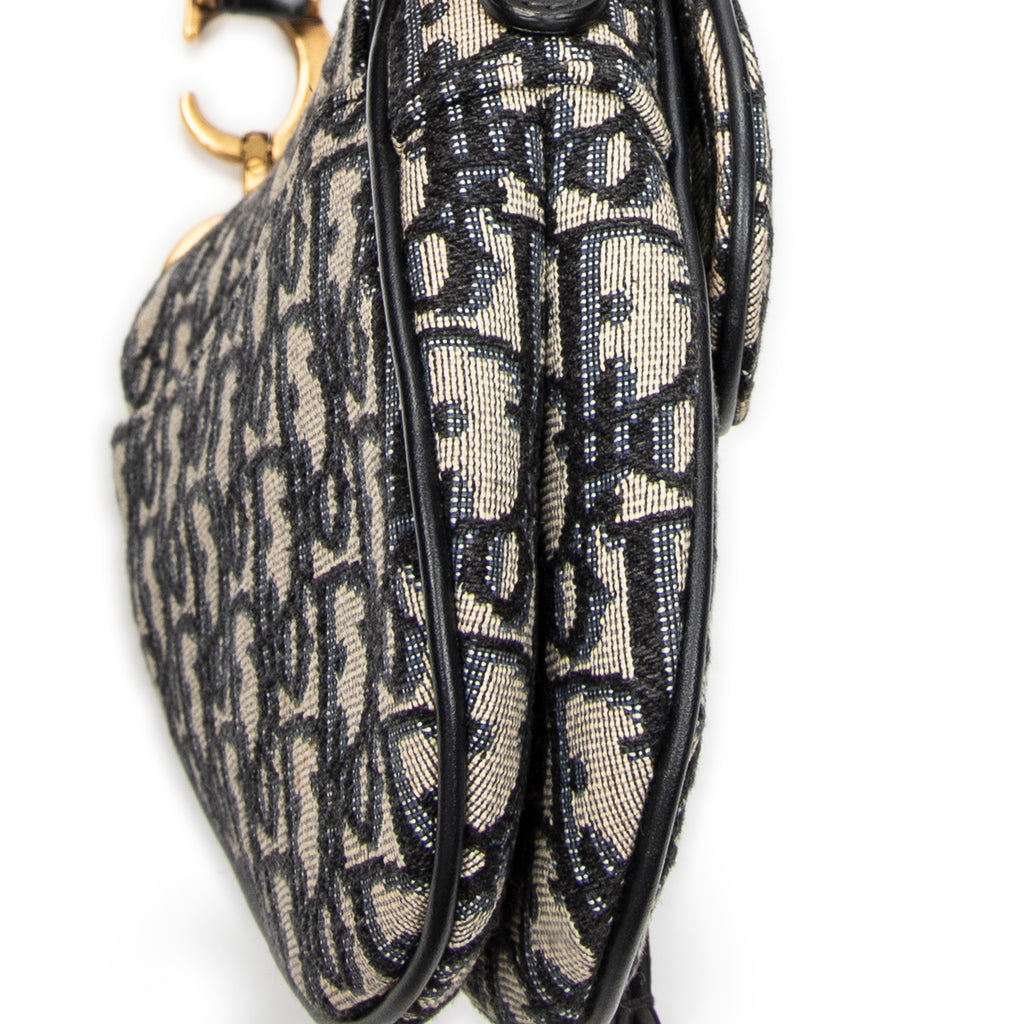 Shoulder Bag Mini Saddle Bag Navy Oblique Jacquard Canvas