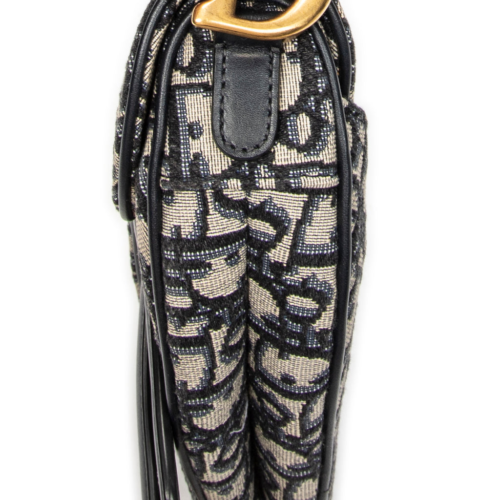 Shoulder Bag Mini Saddle Bag Navy Oblique Jacquard Canvas