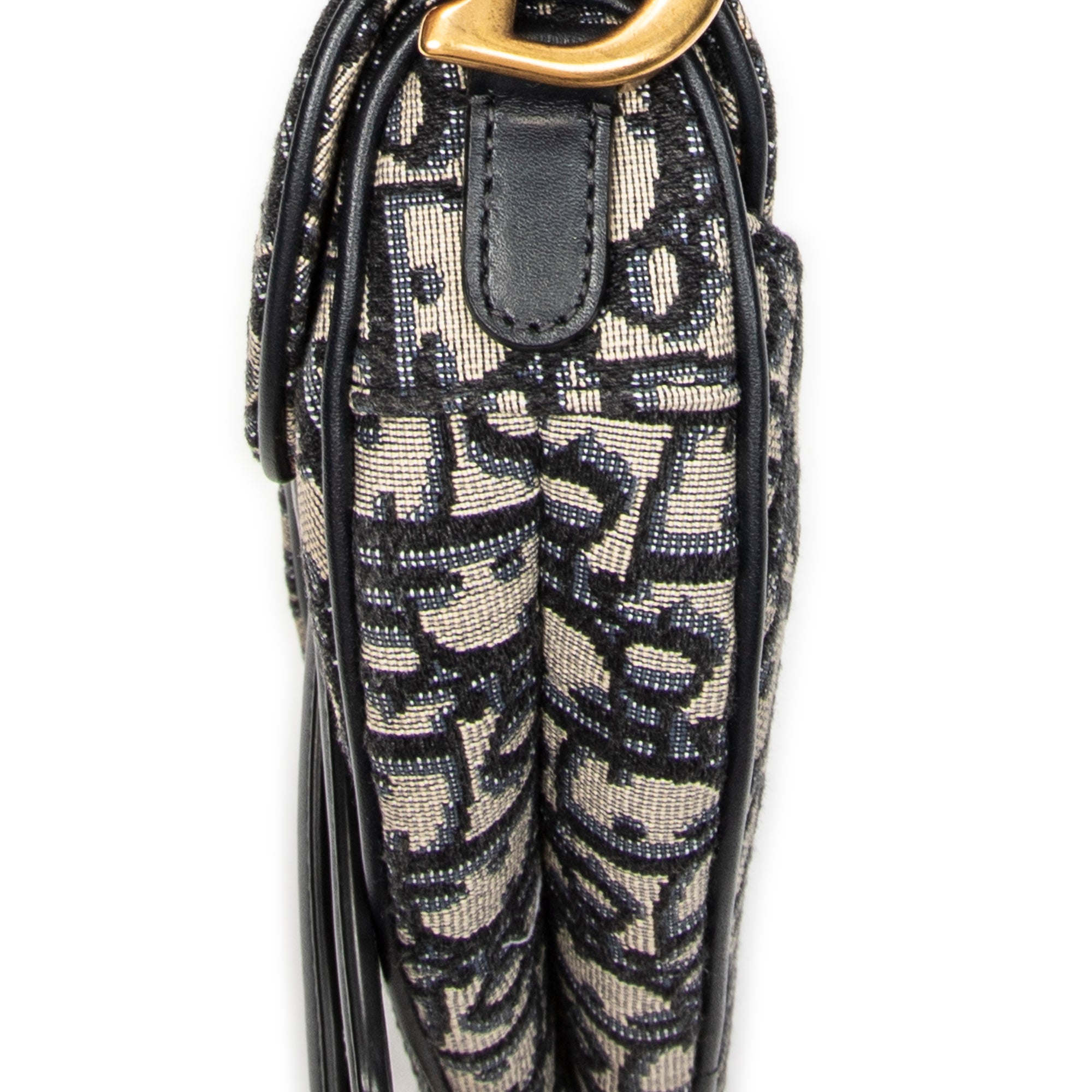 Shoulder Bag Mini Saddle Bag Navy Oblique Jacquard Canvas