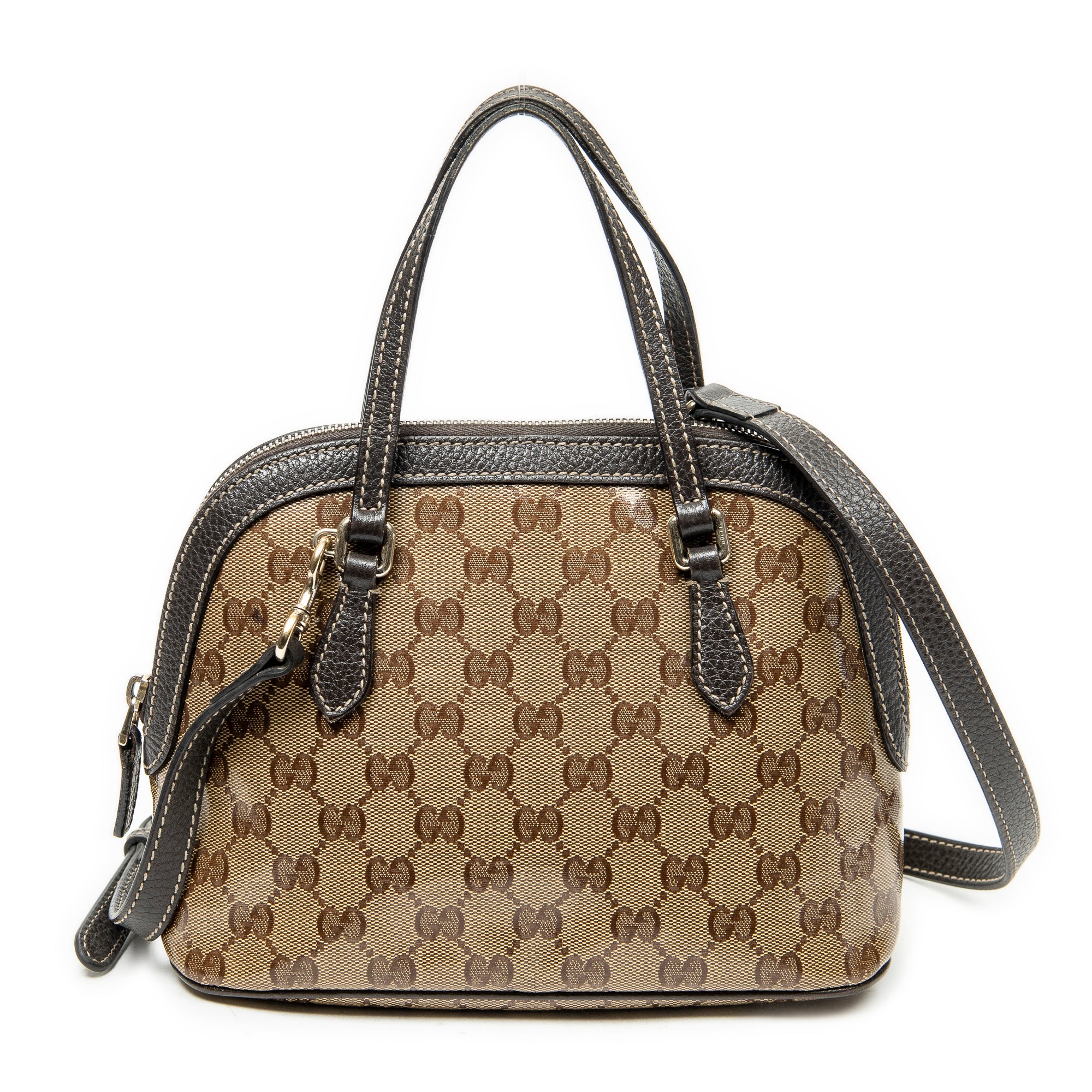 Shoulder Bag Mini Dome Crossbody Beige Crystal Coated Canvas