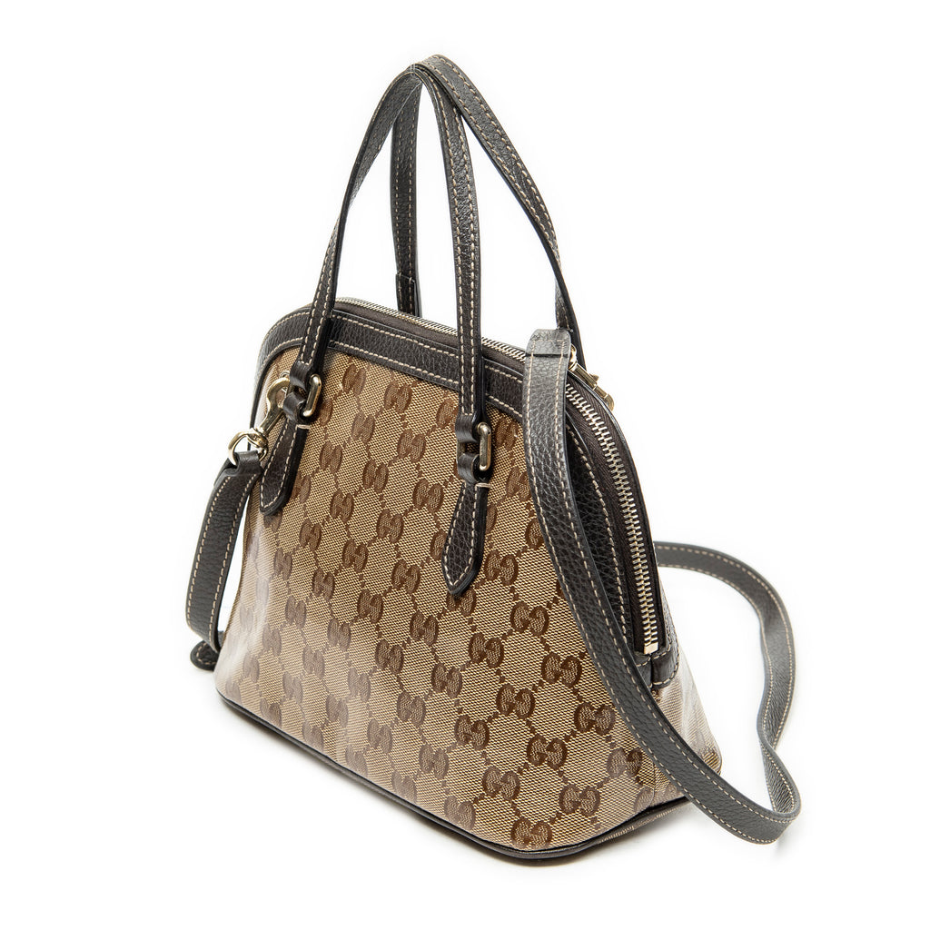 Shoulder Bag Mini Dome Crossbody Beige Crystal Coated Canvas