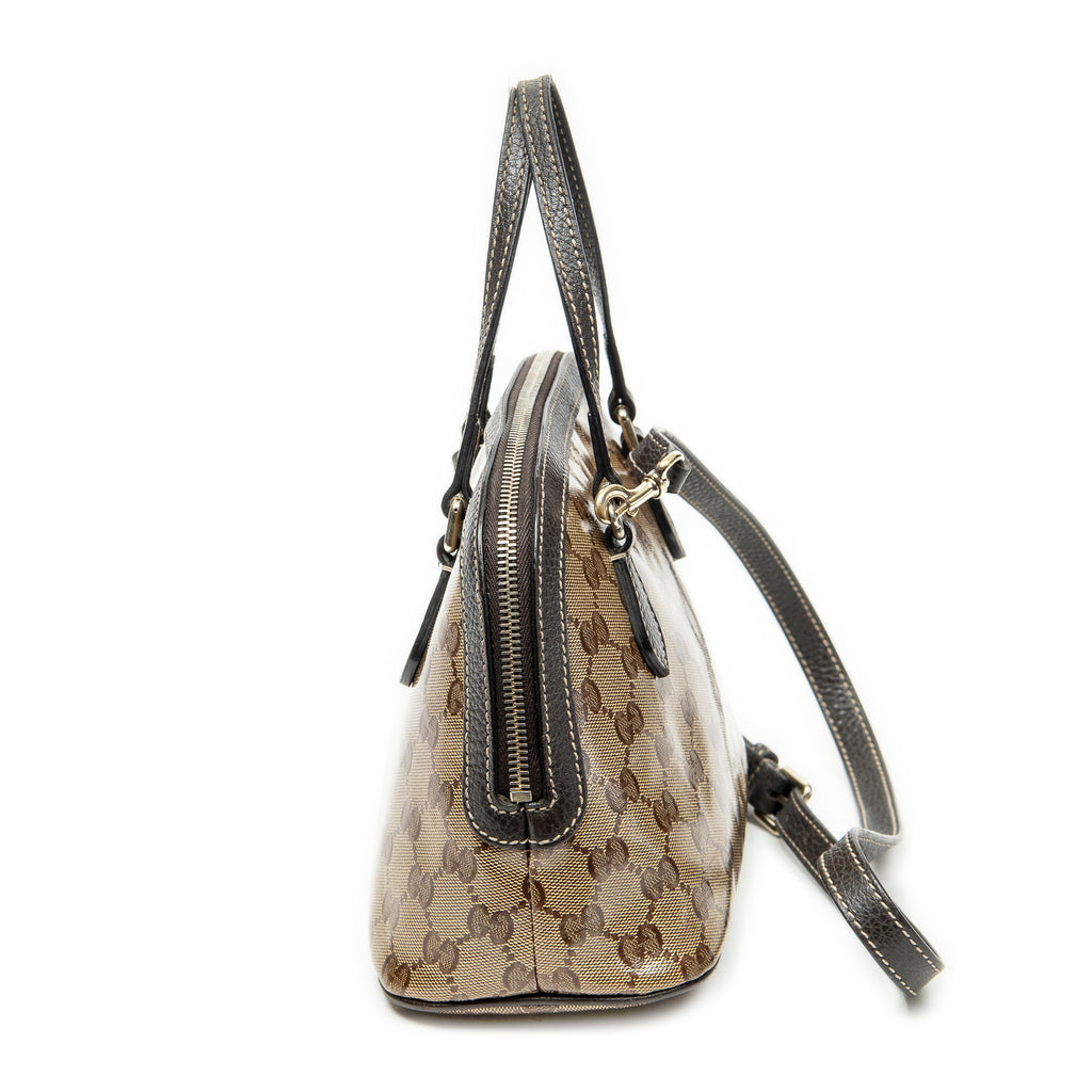 Shoulder Bag Mini Dome Crossbody Beige Crystal Coated Canvas