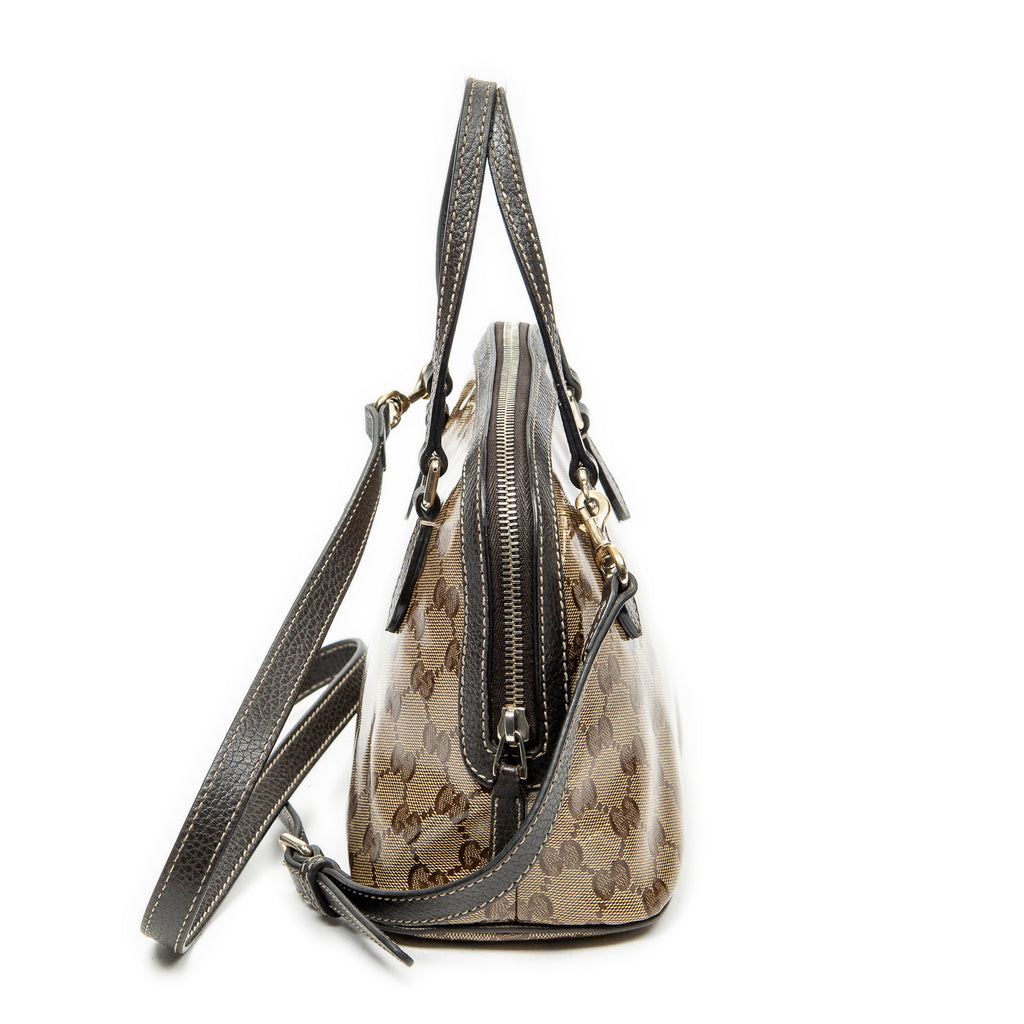 Shoulder Bag Mini Dome Crossbody Beige Crystal Coated Canvas