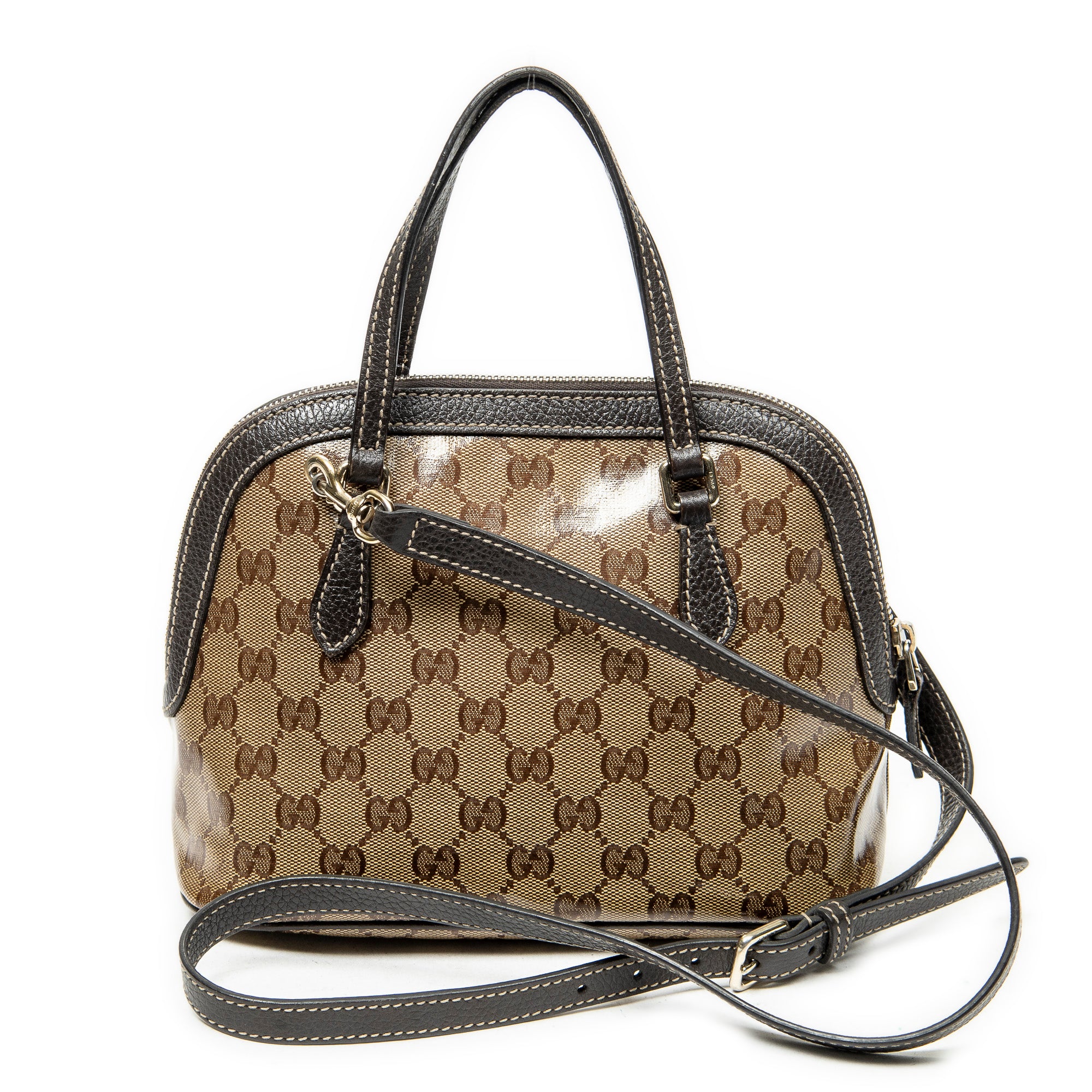 Shoulder Bag Mini Dome Crossbody Beige Crystal Coated Canvas