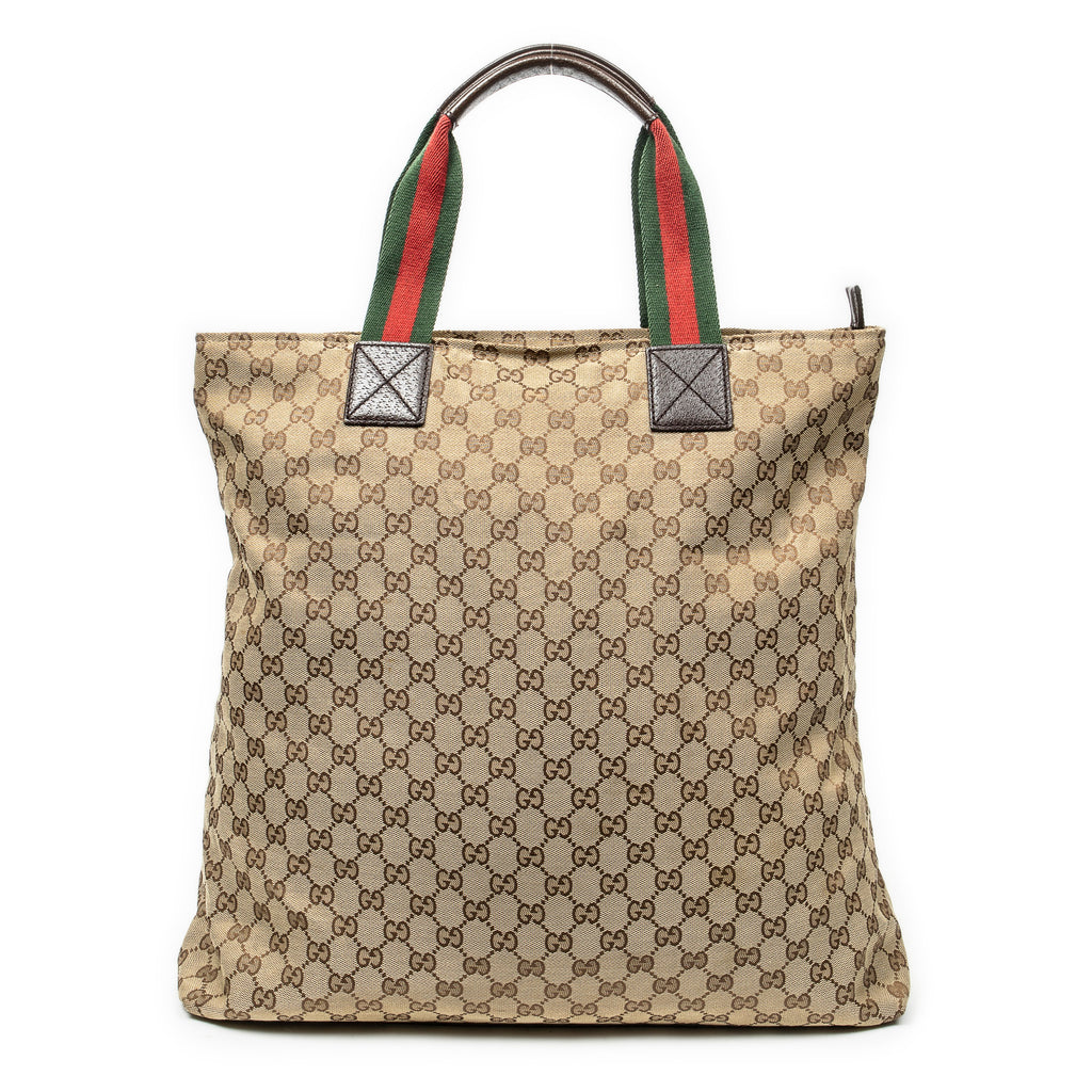 Shoulder Bag Tall Vertical Tote Beige Monogrammed Canvas
