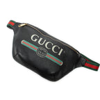 Waist Bag Web Logo Belt Bag Black Grained Calfskin Leather