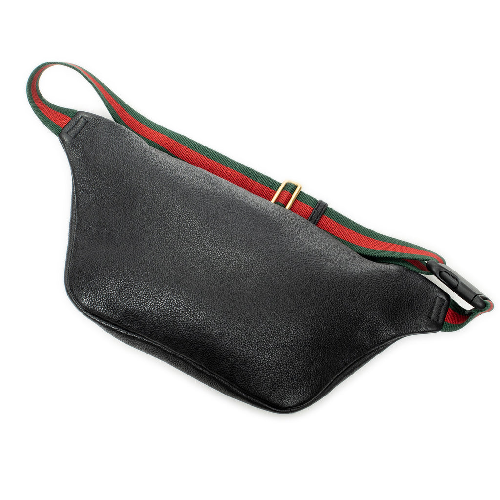 Waist Bag Web Logo Belt Bag Black Grained Calfskin Leather