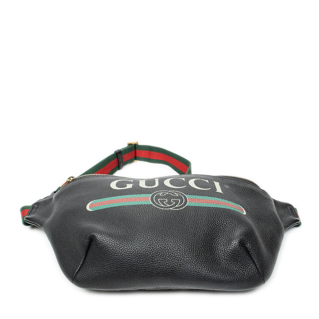 Waist Bag Web Logo Belt Bag Black Grained Calfskin Leather