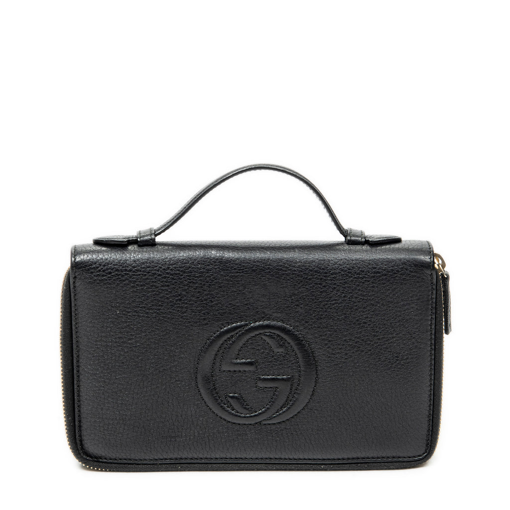 Handbag Soho Travel Document Case Black Calfskin Leather