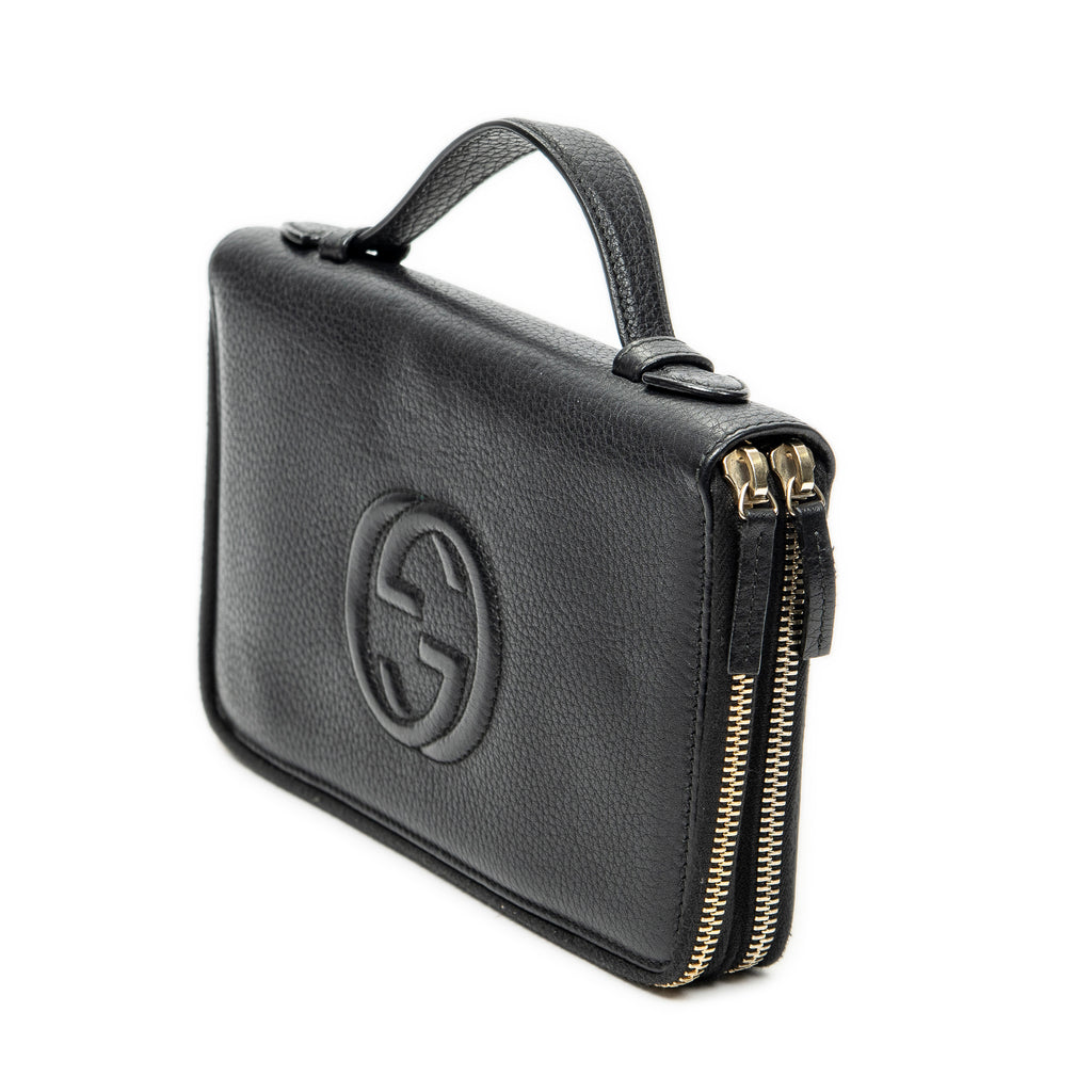 Handbag Soho Travel Document Case Black Calfskin Leather