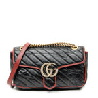 Shoulder Bag Small GG Marmont Flap Black Quilted Calfskin Leather