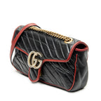 Shoulder Bag Small GG Marmont Flap Black Quilted Calfskin Leather