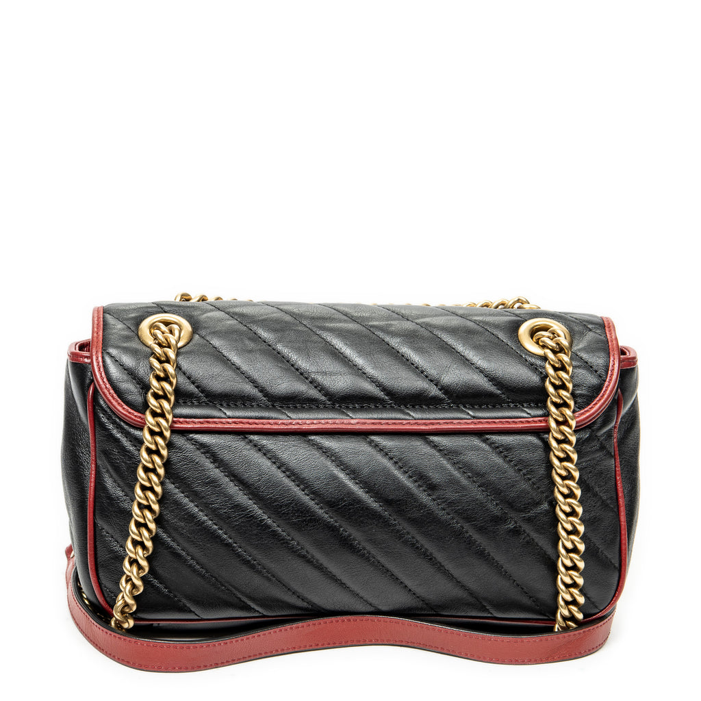 Shoulder Bag Small GG Marmont Flap Black Quilted Calfskin Leather
