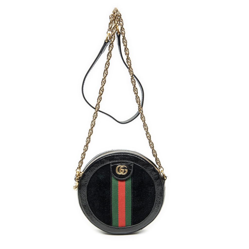 Shoulder Bag Mini Ophidia Round Crossbody Black Suede Leather
