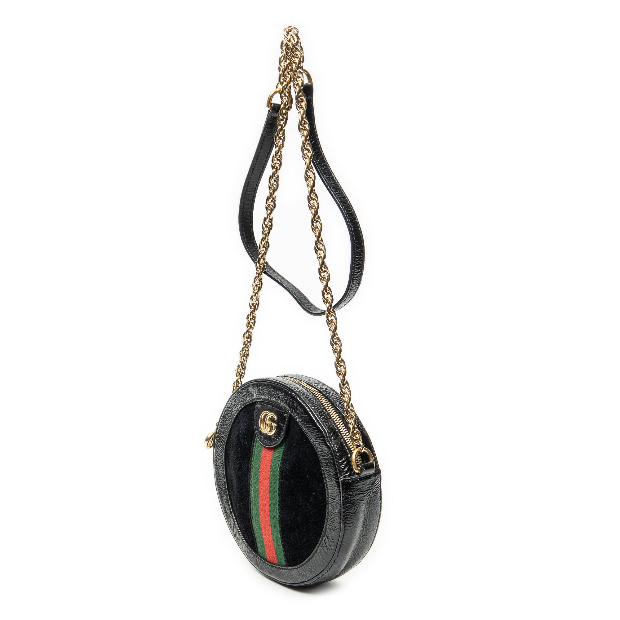 Shoulder Bag Mini Ophidia Round Crossbody Black Suede Leather