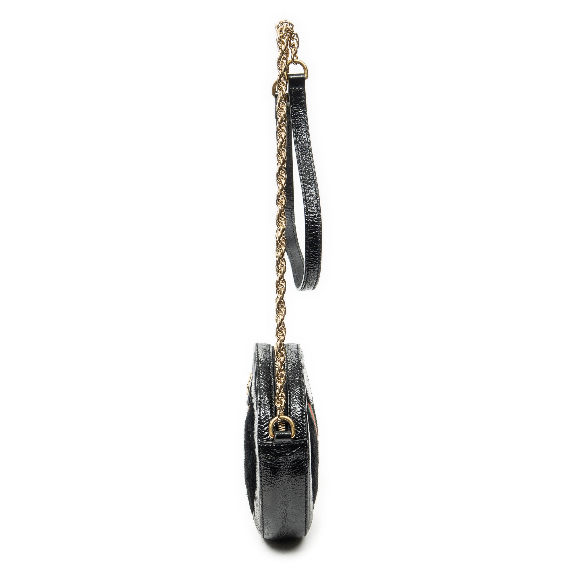 Shoulder Bag Mini Ophidia Round Crossbody Black Suede Leather