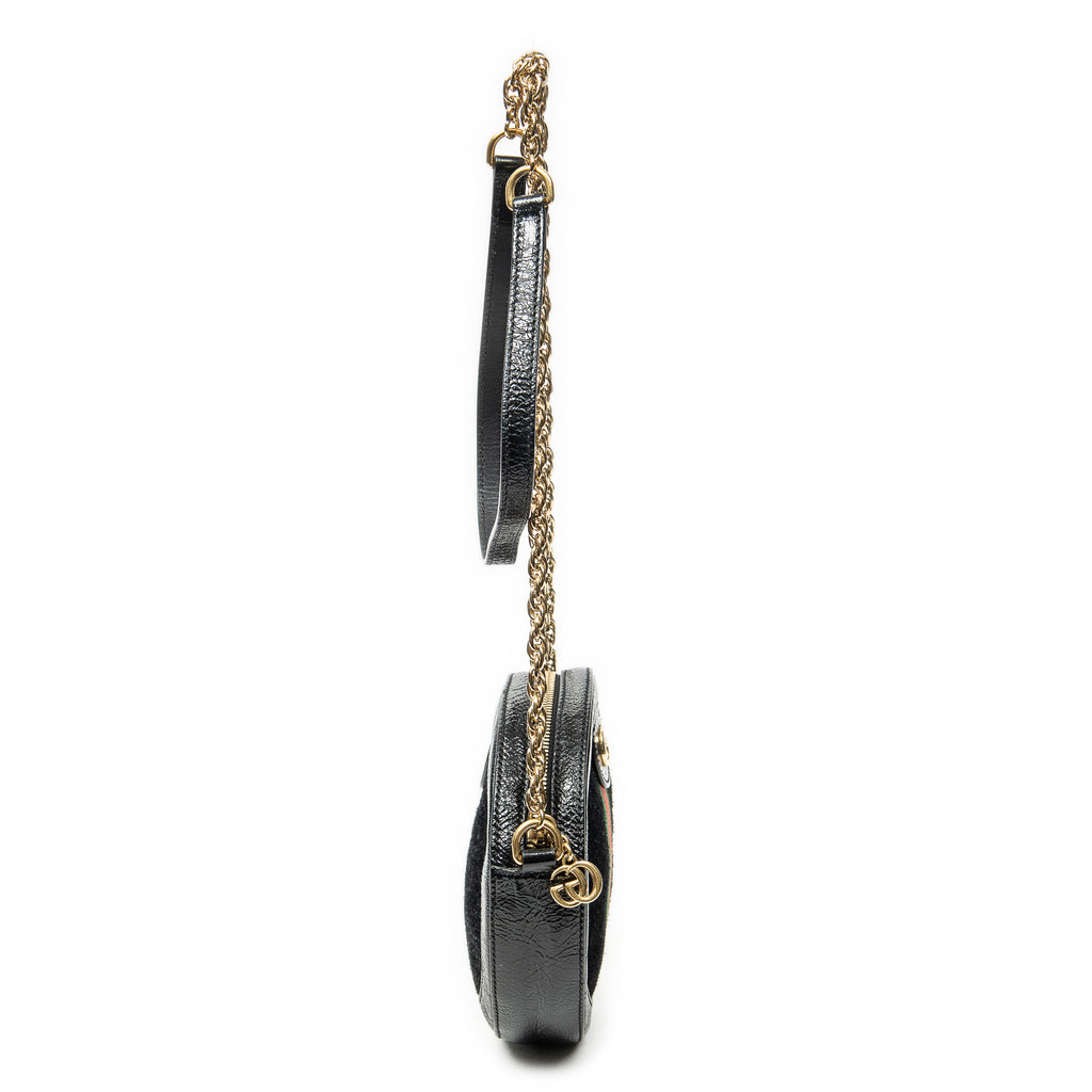 Shoulder Bag Mini Ophidia Round Crossbody Black Suede Leather