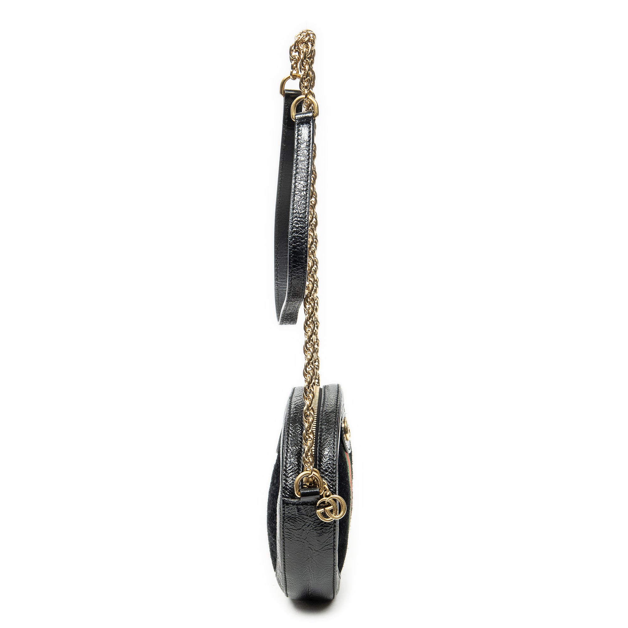 Shoulder Bag Mini Ophidia Round Crossbody Black Suede Leather