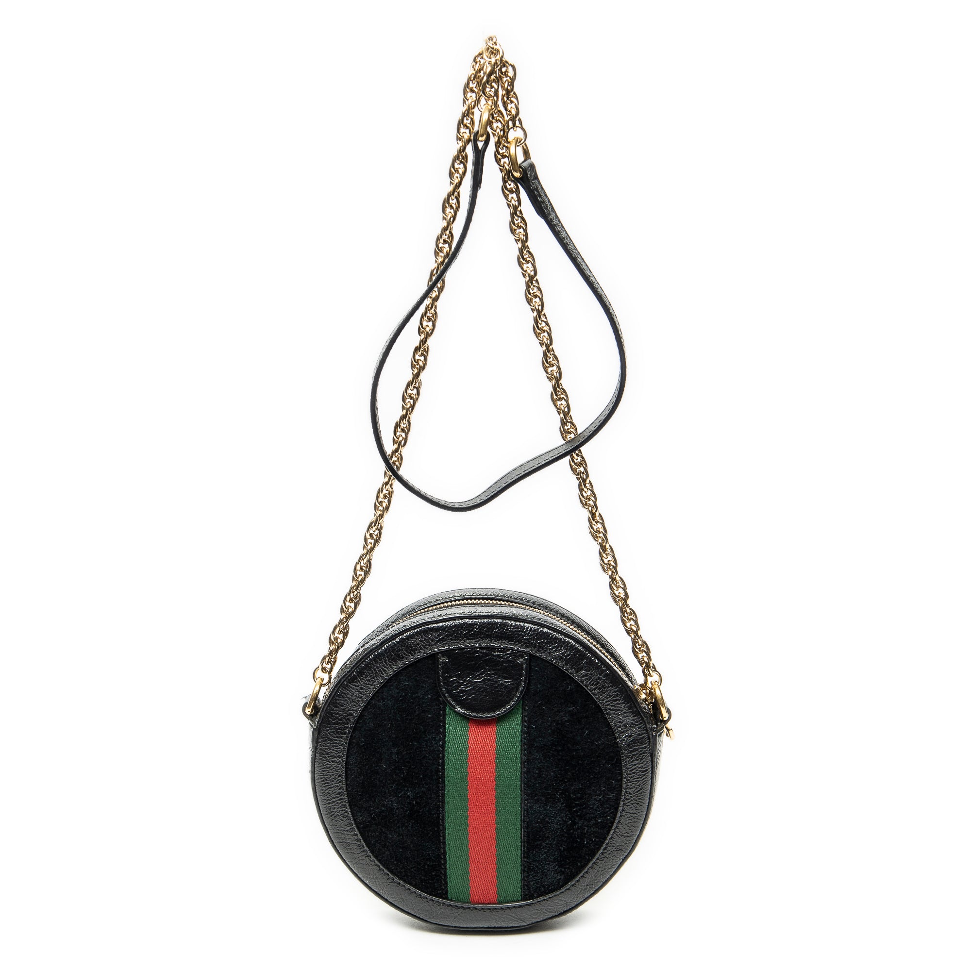 Shoulder Bag Mini Ophidia Round Crossbody Black Suede Leather