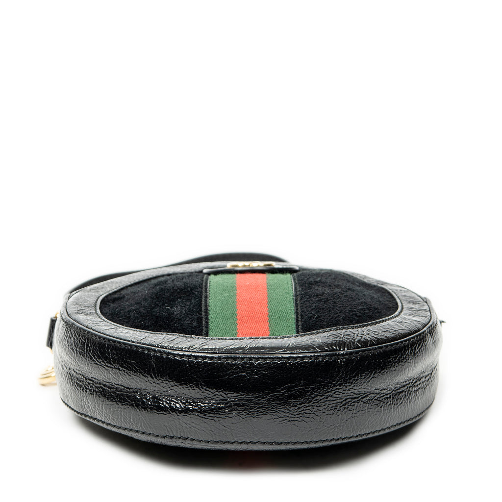 Shoulder Bag Mini Ophidia Round Crossbody Black Suede Leather