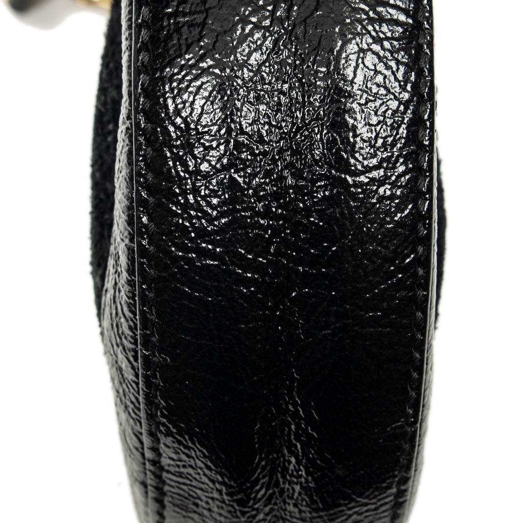 Shoulder Bag Mini Ophidia Round Crossbody Black Suede Leather