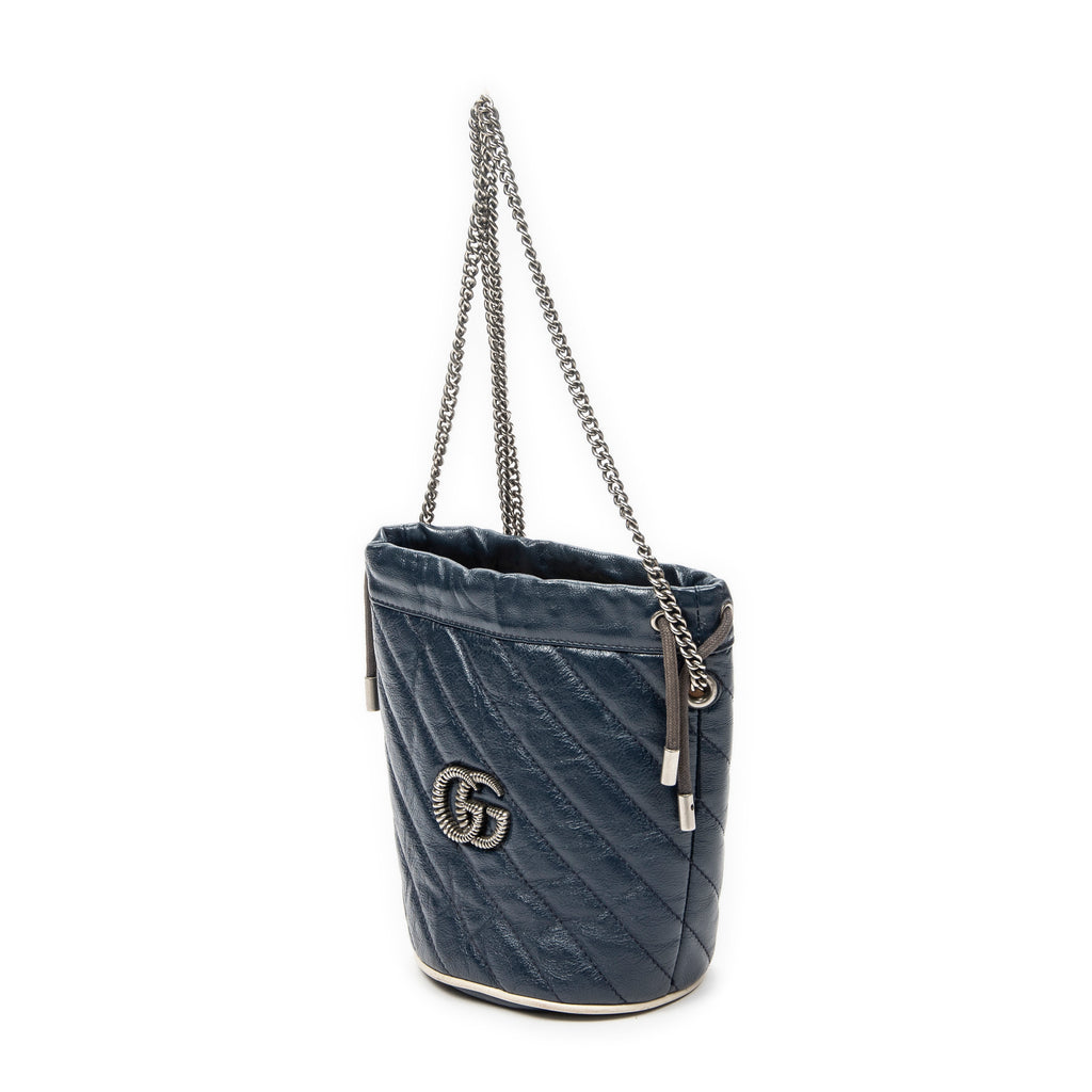 Shoulder Bag GG Marmont Torchon Bucket Bag Navy Quilted Calfskin Leather