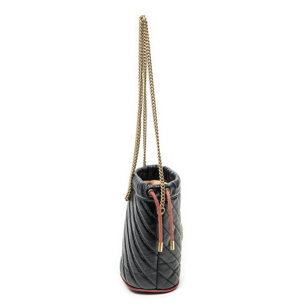 Shoulder Bag GG Marmont Torchon Bucket Bag Black Quilted Calfskin Leather