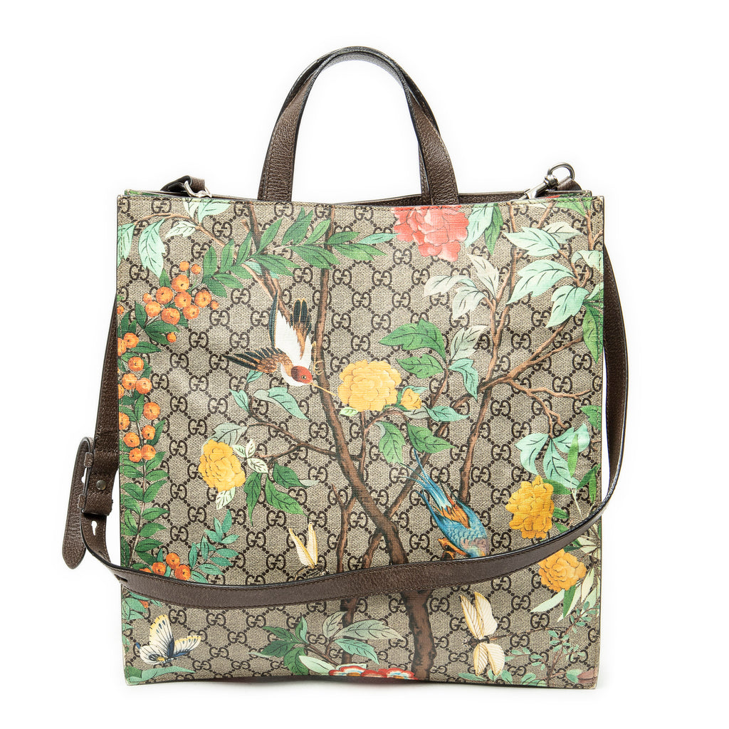 Shoulder Bag Vertical Shopping Tote Beige Tian Supreme Coated Canvas