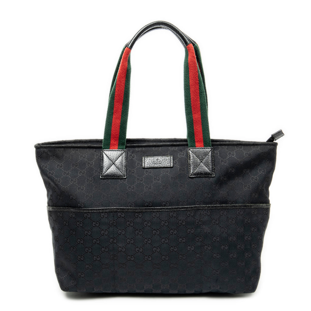 Shoulder Bag Web Large Diaper Tote Black Monogrammed Canvas