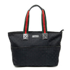 Shoulder Bag Web Large Diaper Tote Black Monogrammed Canvas