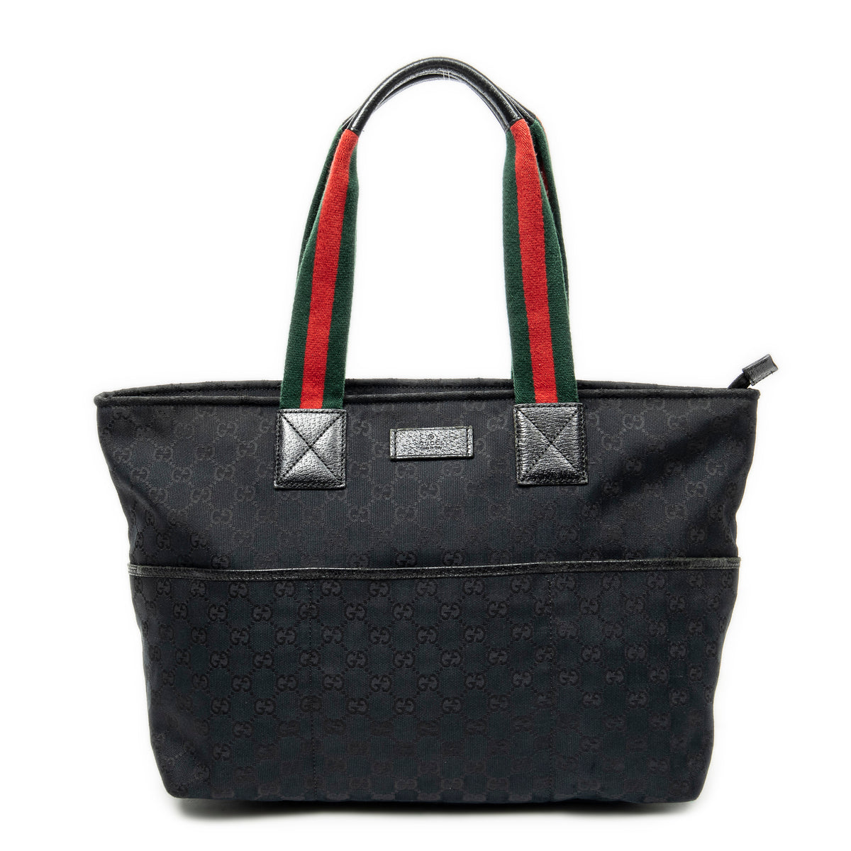 Shoulder Bag Web Large Diaper Tote Black Monogrammed Canvas