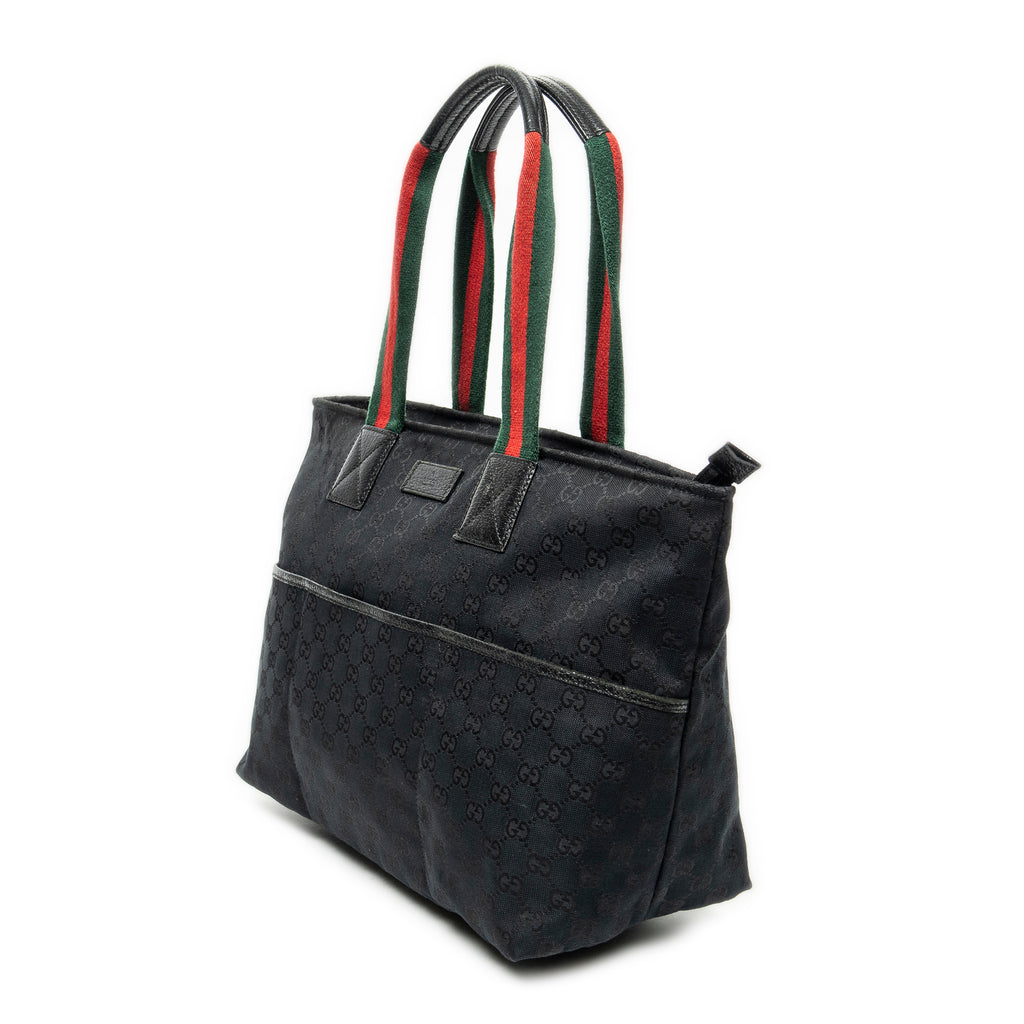 Shoulder Bag Web Large Diaper Tote Black Monogrammed Canvas