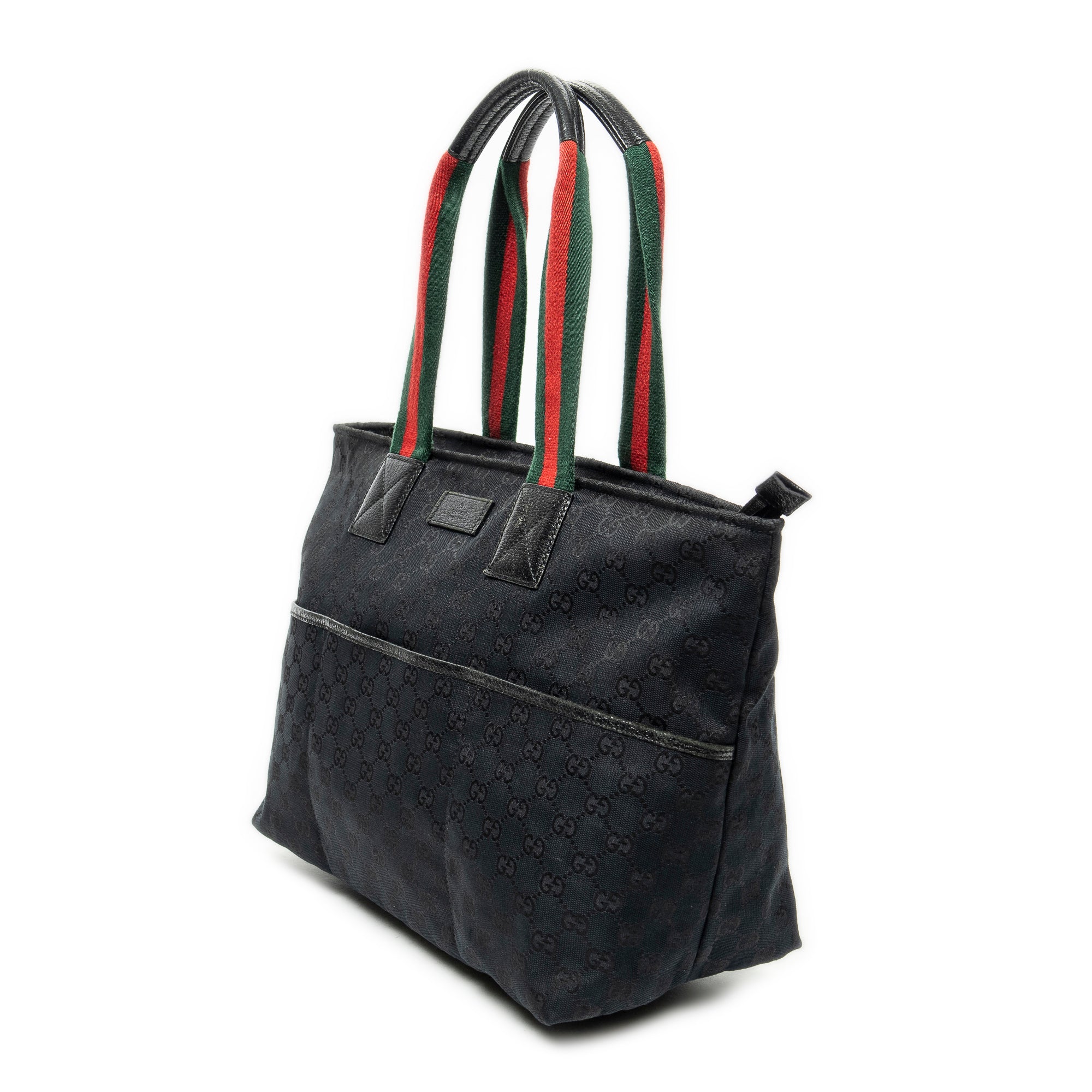 Shoulder Bag Web Large Diaper Tote Black Monogrammed Canvas