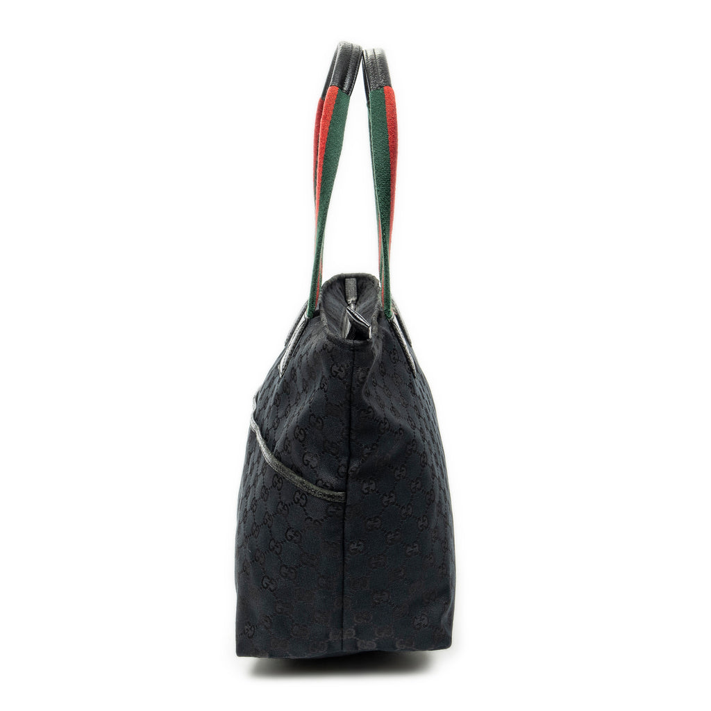 Shoulder Bag Web Large Diaper Tote Black Monogrammed Canvas