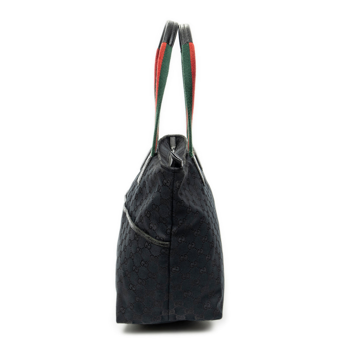 Shoulder Bag Web Large Diaper Tote Black Monogrammed Canvas