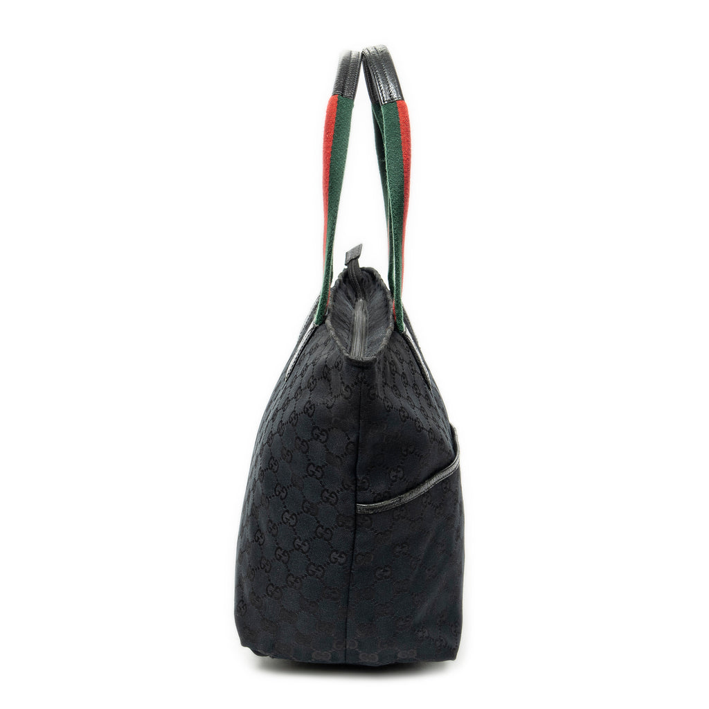 Shoulder Bag Web Large Diaper Tote Black Monogrammed Canvas