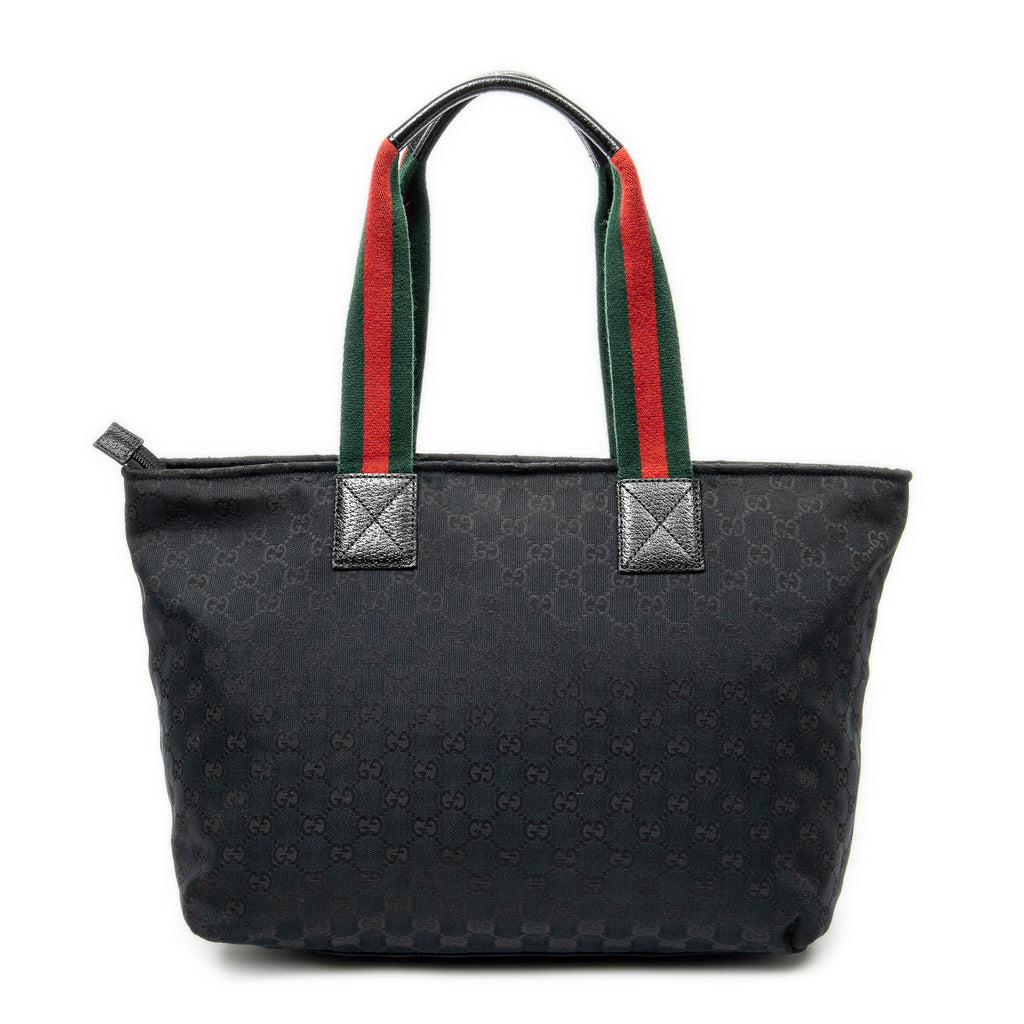 Shoulder Bag Web Large Diaper Tote Black Monogrammed Canvas