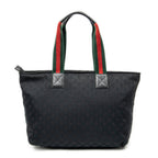 Shoulder Bag Web Large Diaper Tote Black Monogrammed Canvas