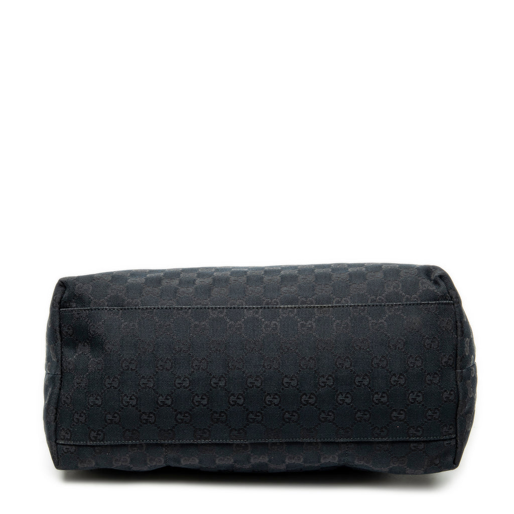 Shoulder Bag Web Large Diaper Tote Black Monogrammed Canvas