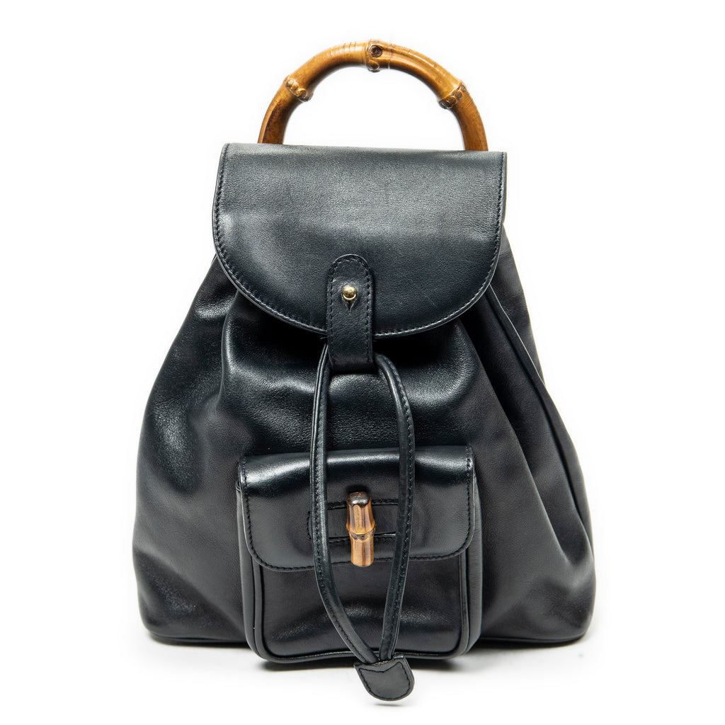 Backpack Mini Bamboo Backpack Black Calfskin Leather