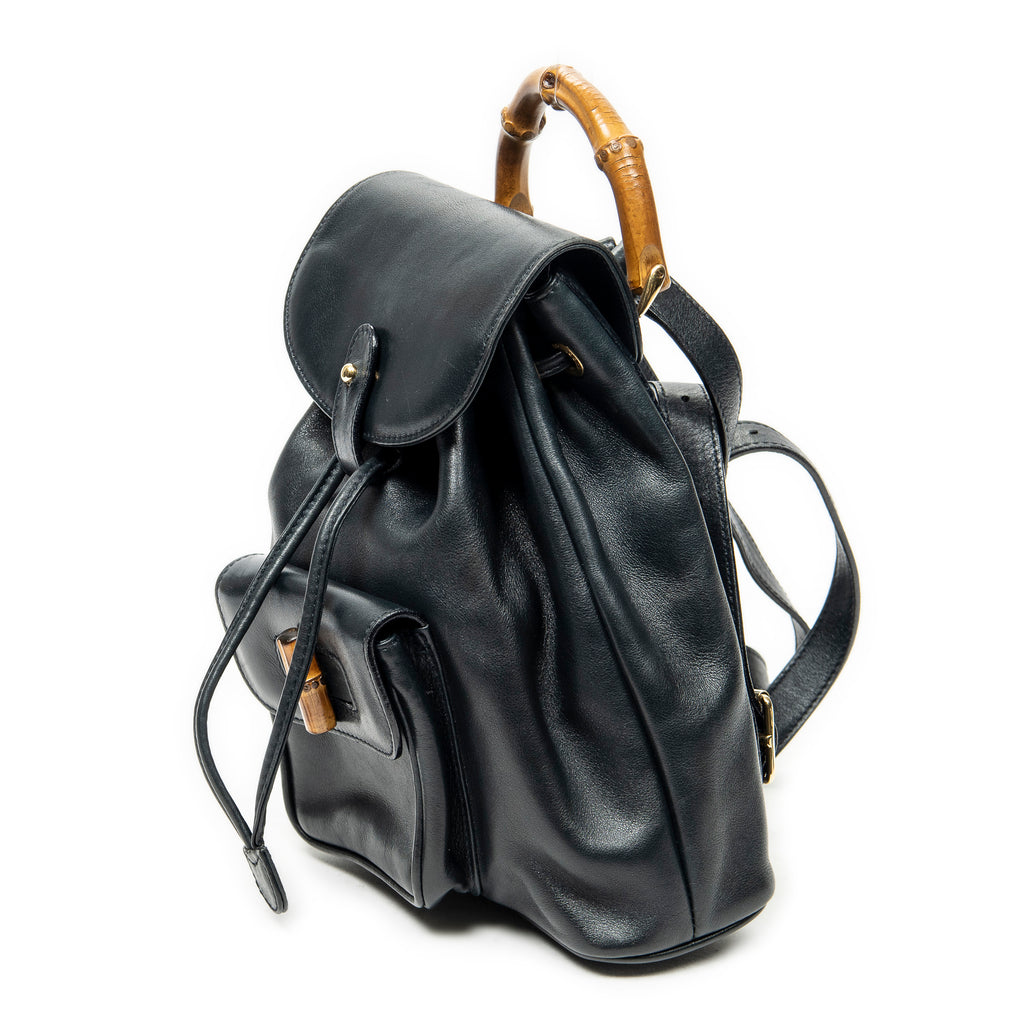 Backpack Mini Bamboo Backpack Black Calfskin Leather
