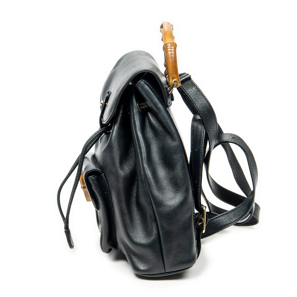 Backpack Mini Bamboo Backpack Black Calfskin Leather