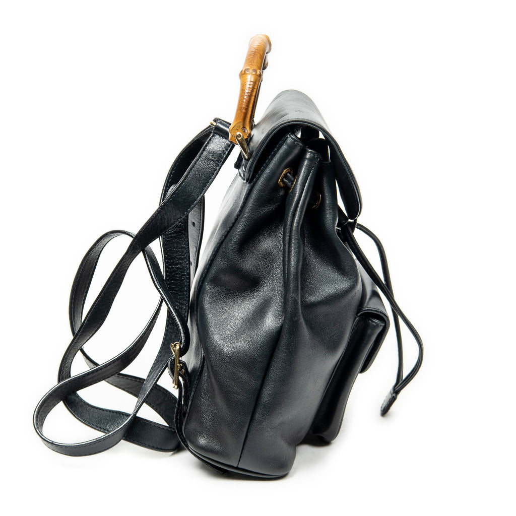 Backpack Mini Bamboo Backpack Black Calfskin Leather