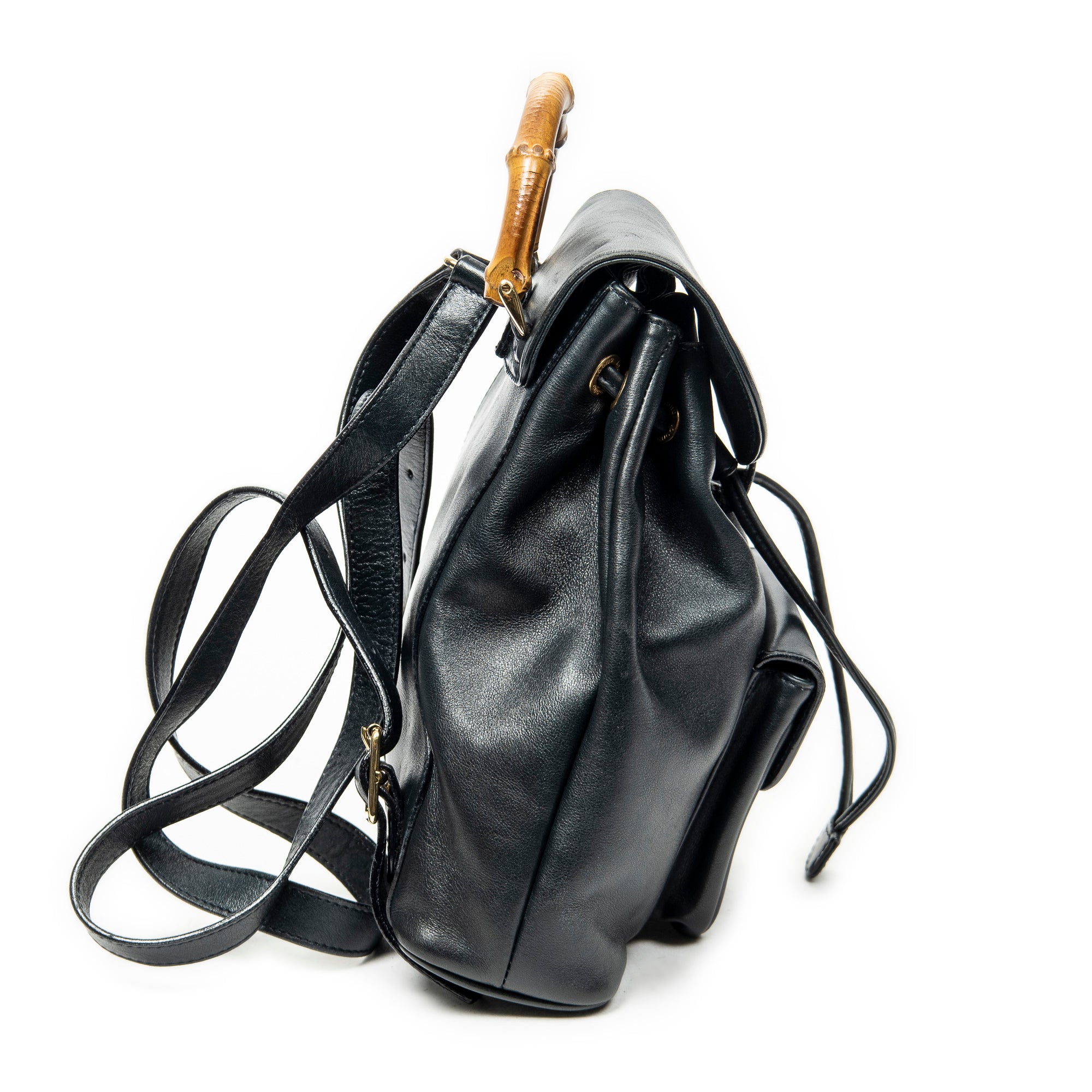 Backpack Mini Bamboo Backpack Black Calfskin Leather