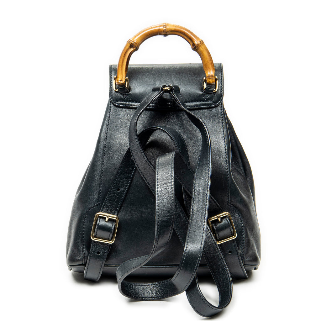 Backpack Mini Bamboo Backpack Black Calfskin Leather