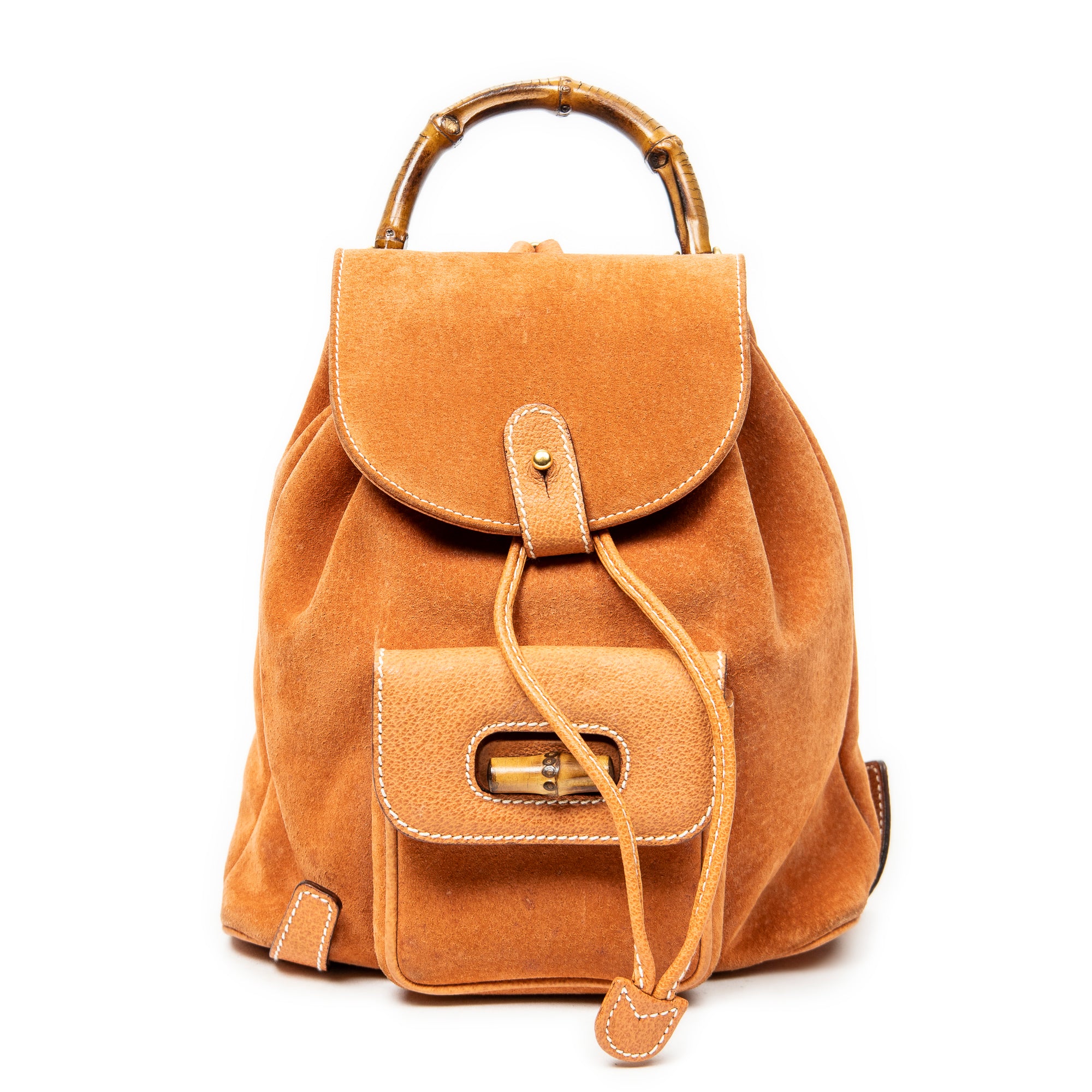 Backpack Mini Bamboo Backpack Orange Suede Leather