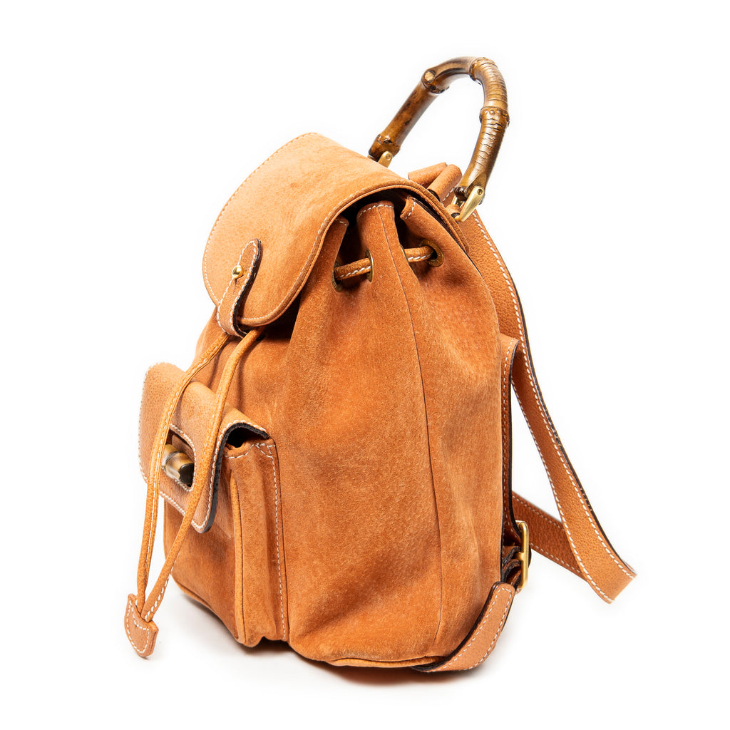 Backpack Mini Bamboo Backpack Orange Suede Leather